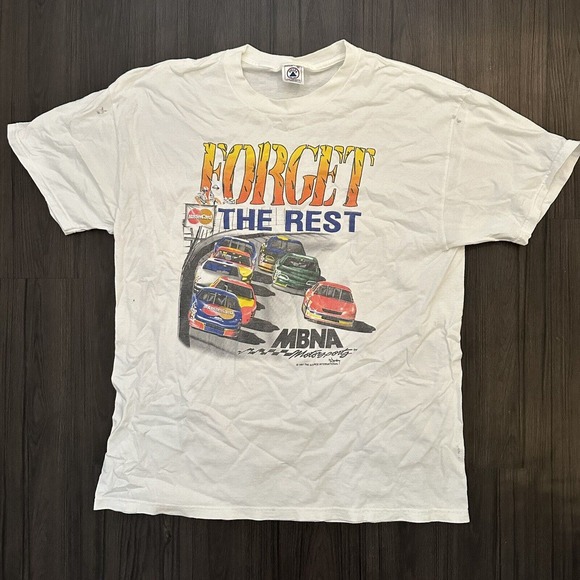 VTG 1997 NASCAR MBNA Motorsports Forget The Rest Demand The Best Race Shirt XL - Picture 1 of 11